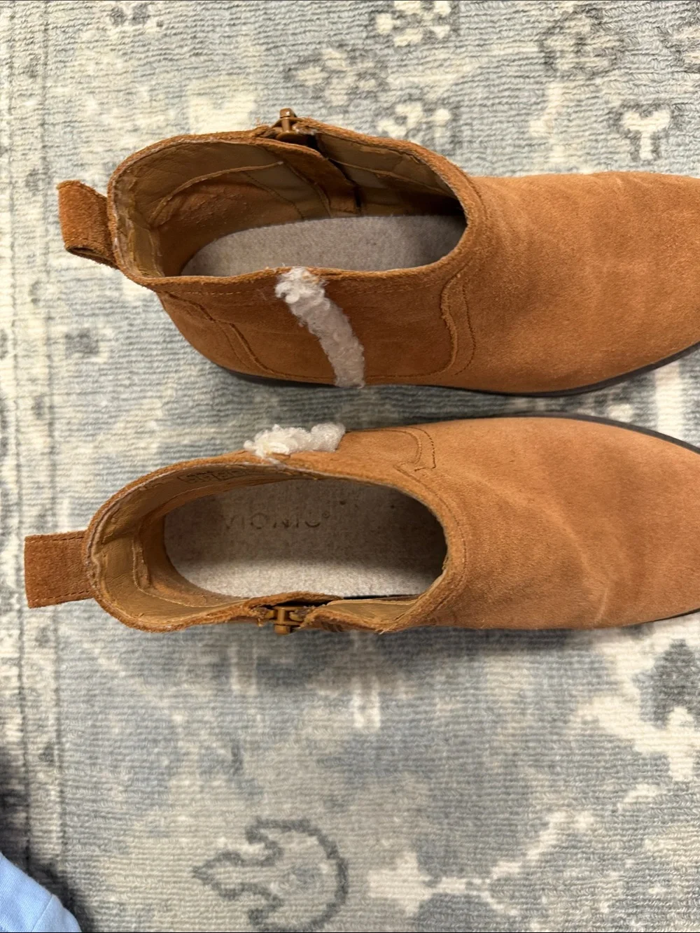 Vionic Chestnut Suede Ankle Booties with Shearling Trim